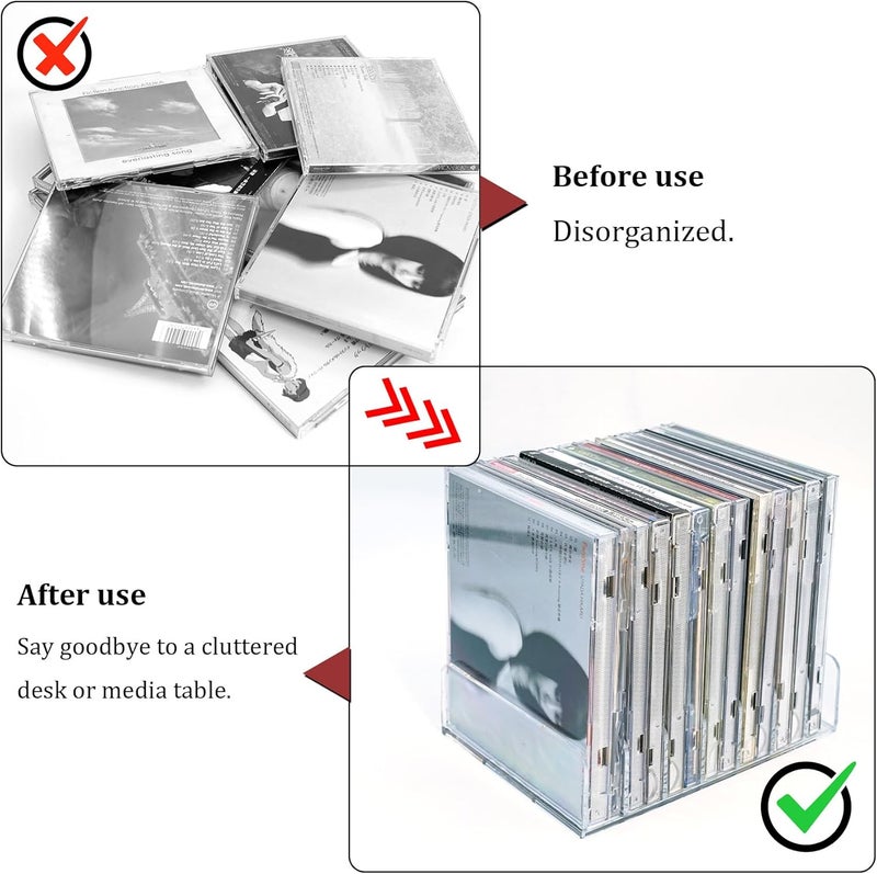 Philbinden 2 Pcs Clear Acrylic CD Holder, DVD/CD Display Rack & CD Storage Box & Vinyl Record Storage Stand Holds up to 14 Standard CD Cases for Media Shelf Storage and Organization - Image 4